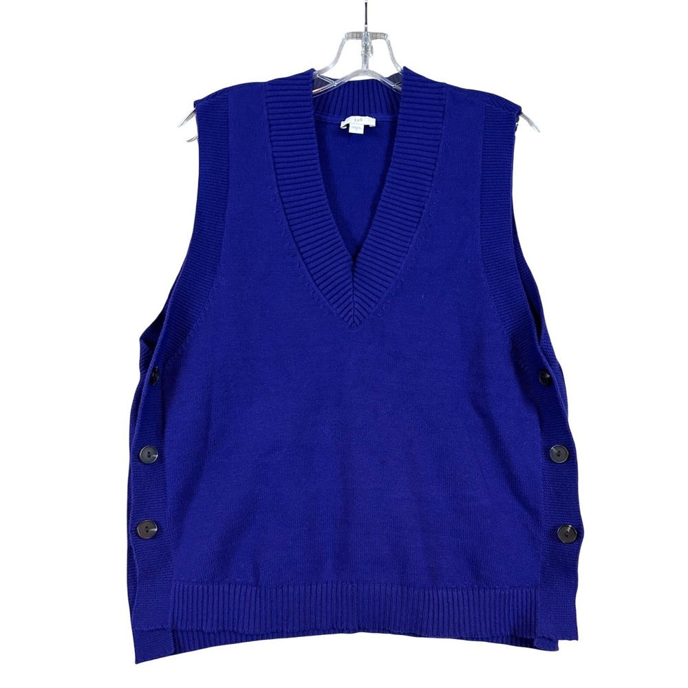 J. Jill Womens Cobalt Blue V-Neck Side Button Sweater Vest Small‎ Grandmacore